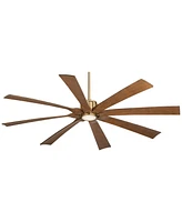 Possini Euro Design 70" Defender Large Modern Indoor Outdoor Ceiling Fan 8 Blade Led Light Remote Control Soft Brass Finish Motor Brown Koa Finish Bla