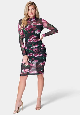 Bebe Women's Printed Ruched Midi Dress