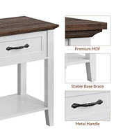 gaomon Nightstands, End Table with Drawer, Side Table for Living Room, 2 Tiers Storage Shelves Bedside Table,2pcs-White