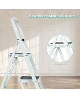 Flynama 3 Step Ladder Folding Step Stool , Lightweight Step Stools for Adults with Anti-Slip Pedal, Portable Steel Handrails Step Ladder Withstanding