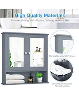 Sugift Bathroom Wall Mount Mirror Cabinet Organizer-Gray