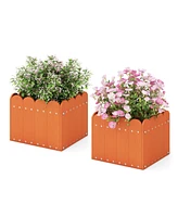 Sugift 2 Pack Square Planter Box with Drainage Gaps for for Front Porch Garden Balcony-Orange