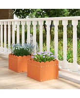 Sugift 2 Pack Square Planter Box with Drainage Gaps for for Front Porch Garden Balcony-Orange