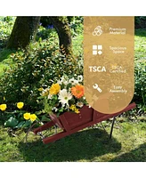 Sugift Wooden Wagon Planter with 9 Magnetic Accessories for Garden Yard-Red