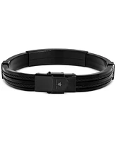 Blackjack Men's Black Rubber Double Cable Id Bracelet Stainless Steel