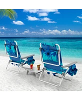 Sugift 2 Packs 5-Position Outdoor Folding Backpack Beach Table Chair Reclining Chair Set-Navy