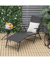 Sugift 2 Pieces Foldable Chaise Lounge Chair with 2-Position Footrest-Black