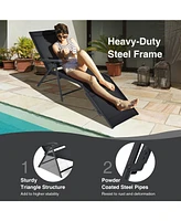 Sugift 2 Pieces Foldable Chaise Lounge Chair with 2-Position Footrest-Black