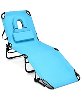 Sugift Beach Chaise Lounge Chair with Face Hole and Removable Pillow-Turquoise