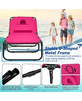 Sugift Beach Chaise Lounge Chair with Face Hole and Removable Pillow-Pink