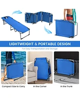 Sugift Folding Chaise Lounge Chair with Face Hole for Beach-Blue
