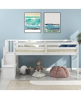 Slickblue Loft Bed with Staircase Space-Saving Design for Kids' Bedrooms with Easy Access