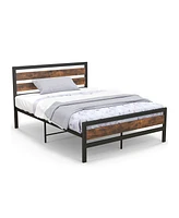 Sugift Industrial Bed Frame with Rustic Headboard and Footboard-Full Size