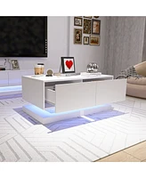 Slickblue High Gloss Coffee Table with 2 Drawers and Rgb Led Lights, Bluetooth Control for Modern Living Room