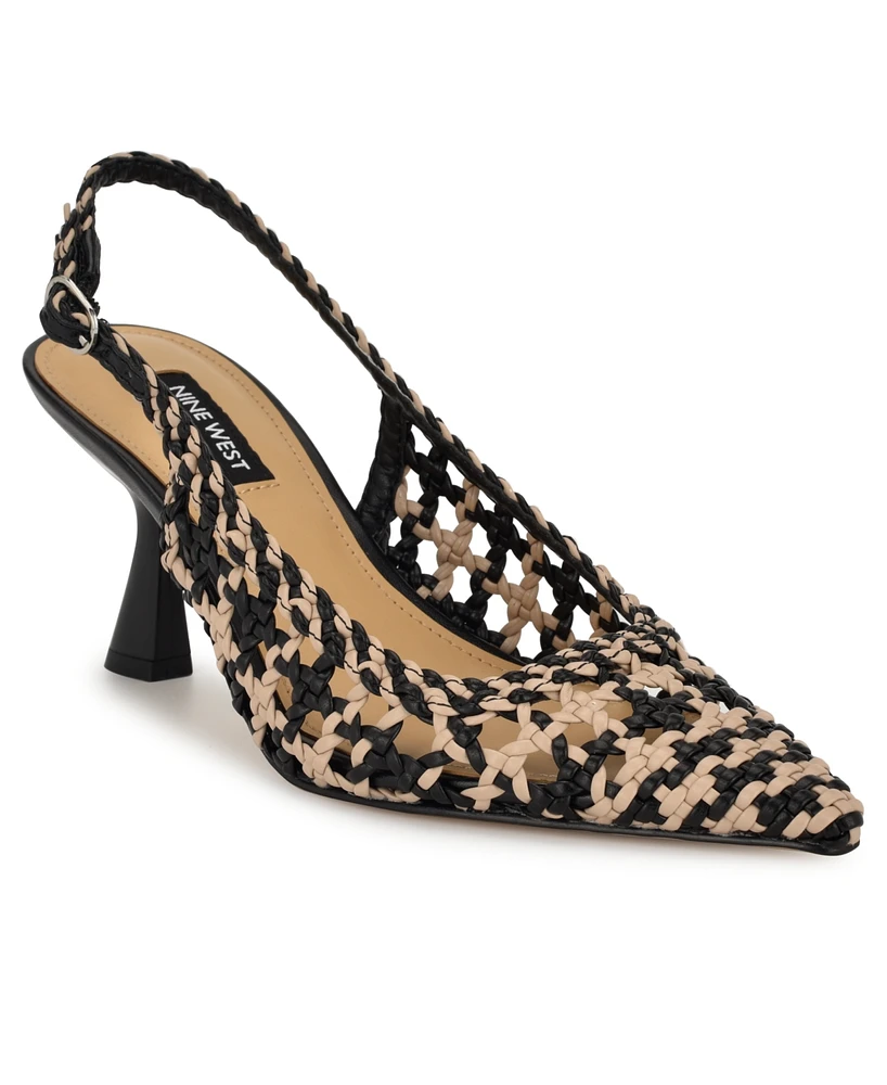 Nine West Women's Madalene Woven Slingback Kitten Heel Pumps