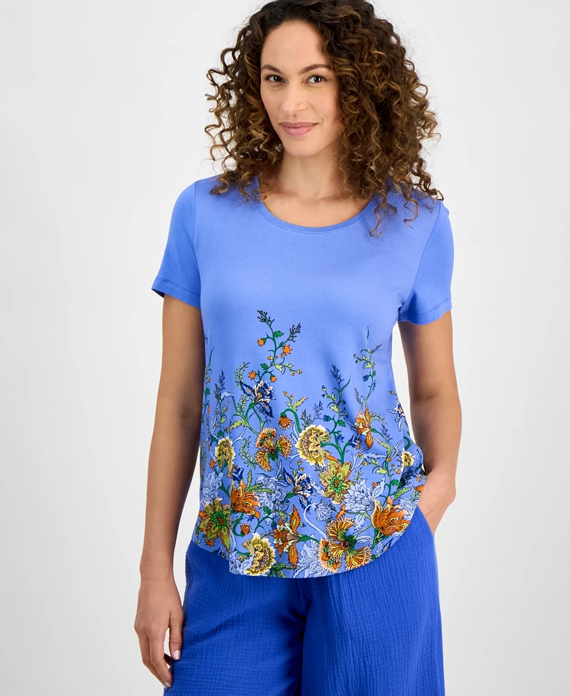 Jm Collection Petite Mirella Cascade Floral Print Top, Exclusively at Macy's