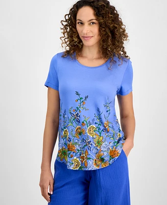 Jm Collection Petite Mirella Cascade Floral Print Top, Exclusively at Macy's