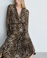Mango Women's Bow Detail Leopard-Print Dress