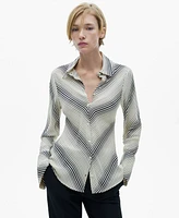Mango Women's Flared Sleeves Striped Shirt