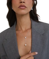 Eliot Danori Silver-Tone Cubic Zirconia & Imitation Pearl Pave Dome Circle Lariat Necklace, 16" + 2" extender, Created for Macy's