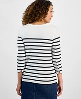 Style & Co Petite Nautical Stripe Cotton Knit Top, Exclusively at Macy's