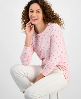 Style & Co Petite Heart Flip Core Crewneck Long Sleeve Sweater, Exclusively at Macy's