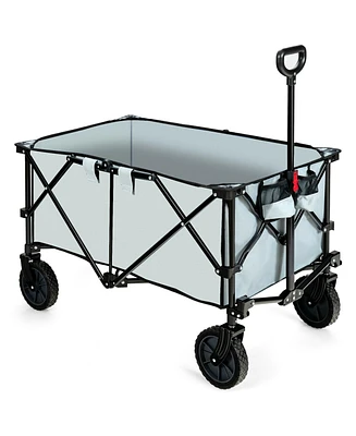 Sugift Outdoor Folding Wagon Cart with Adjustable Handle and Universal Wheels-Gray