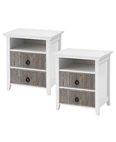 gaomon Nightstand with 2 Storage Drawers, Farmhouse End Side Table with Wave Fluted Panel, Gray 2pcs