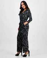 I.n.c. International Concepts Petite Printed Long-Sleeve Faux-Wrap Jumpsuit, Exclusively at Macy's