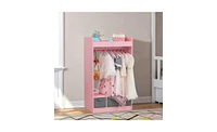 Slickblue Kids Open Hanging Armoire Closet with Mirror, Costume Organizer Rack, Pink