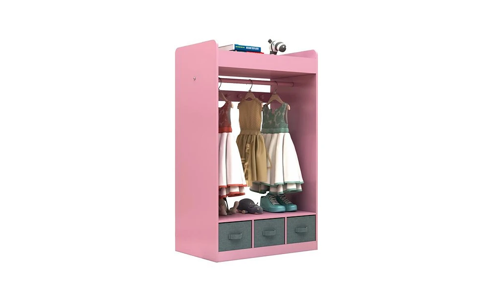 Slickblue Kids Open Hanging Armoire Closet with Mirror, Costume Organizer Rack, Pink