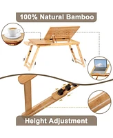 Sugift Bamboo Laptop Desk Adjustable Folding Bed Tray with Drawer