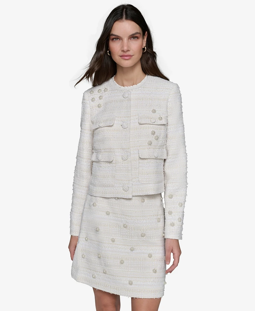 Karl Lagerfeld Paris Women's Embellished Tweed Jacket