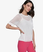 Karl Lagerfeld Paris Women's Pleated Chiffon Short-Sleeve Blouse