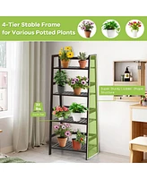 Sugift 4-Tier Bamboo Plant Rack with Guardrails Stable and Space-Saving-Brown