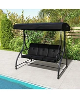 Sugift 3 Seat Outdoor Porch Swing with Adjustable Canopy-Black