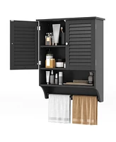 Sugift 2-Doors Bathroom Wall-Mounted Medicine Cabinet with Towel Bar-Black