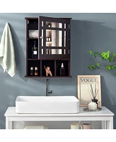 Sugift Wall Mounted and Mirrored Bathroom Cabinet-Brown