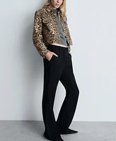 Mango Women's Leopard-Print Denim Jacket