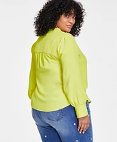 Vince Camuto Plus Split-Neck Blouson-Sleeve Shirt