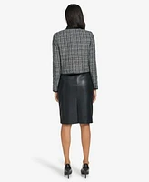 Calvin Klein Womens Faux Leather Trim Tweed Blazer Pencil Skirt