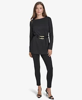 Halston Women's Logo Belt Boat-Neck Top