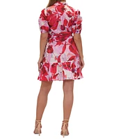 julian jordan Women's Floral Puff-Sleeve Tie-Waist Shirtdress