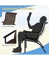 Sugift 3 Pieces Patio Rattan Bistro Set with High Backrest and Armrest