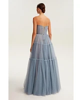 Milla Women's Cloudy Blue Tulle Maxi Dress With Ruffled Skirt