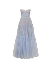 Milla Women's Cloudy Blue Tulle Maxi Dress With Ruffled Skirt, Garden Of Eden