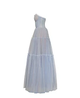 Milla Women's Cloudy Blue Tulle Maxi Dress With Ruffled Skirt, Garden Of Eden