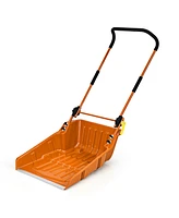 Sugift Folding Snow Pusher Scoop Shovel with Wheels and Handle-Orange