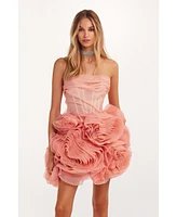 Milla Women's Appliqued Organza Coral Mini Dress