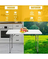 Sugift 4 ft. White Fold-in-Half Steel Outdoor Picnic Folding Table